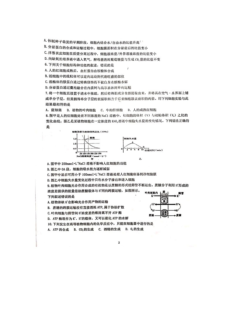 2021济宁嘉祥县一中高二下学期6月月考生物试题扫描版含答案第2页
