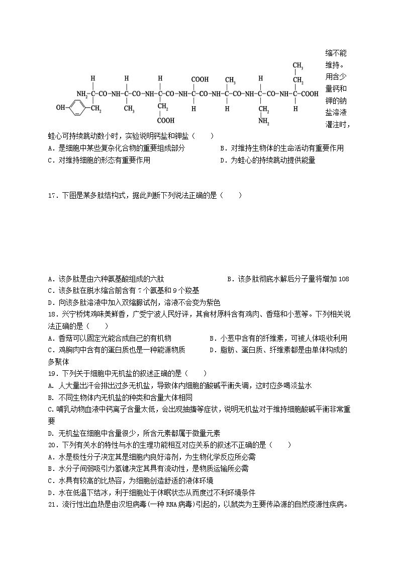 2022省鹤岗一中高一上学期第一次月考生物试题含答案第3页