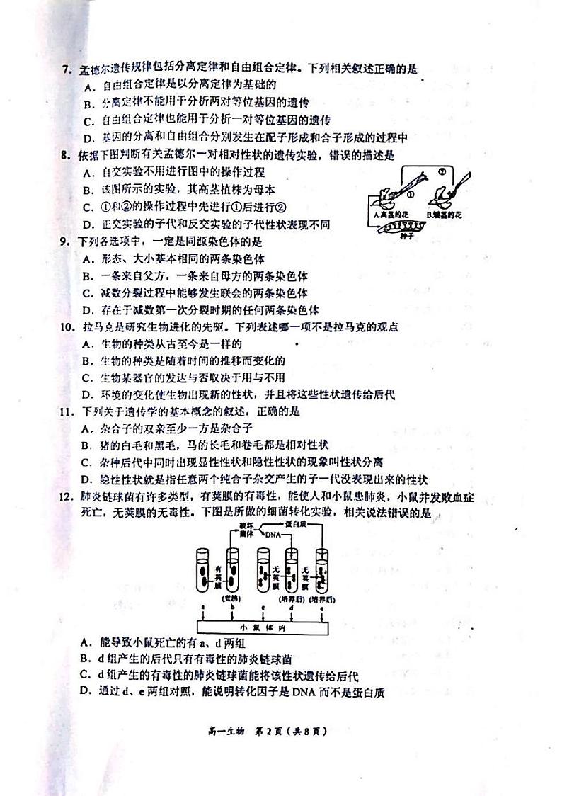 辽宁省葫芦岛市普通高中2020-2021学年高一下学期期末学业质量监测生物试题（图片版）第2页