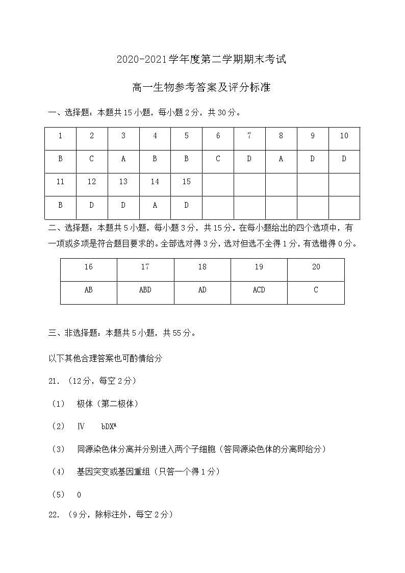高一生物答案第1页
