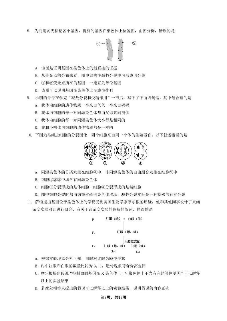2020学年第二学期高一期末生物学（五校）试卷第3页