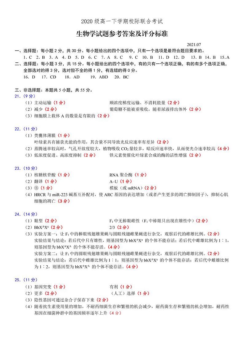 2021日照高一下学期期末校际联合考试生物试题扫描版含答案01
