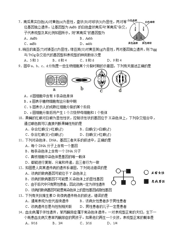 四川省雅安市2020-2021学年高一下学期期末检测生物试题第2页