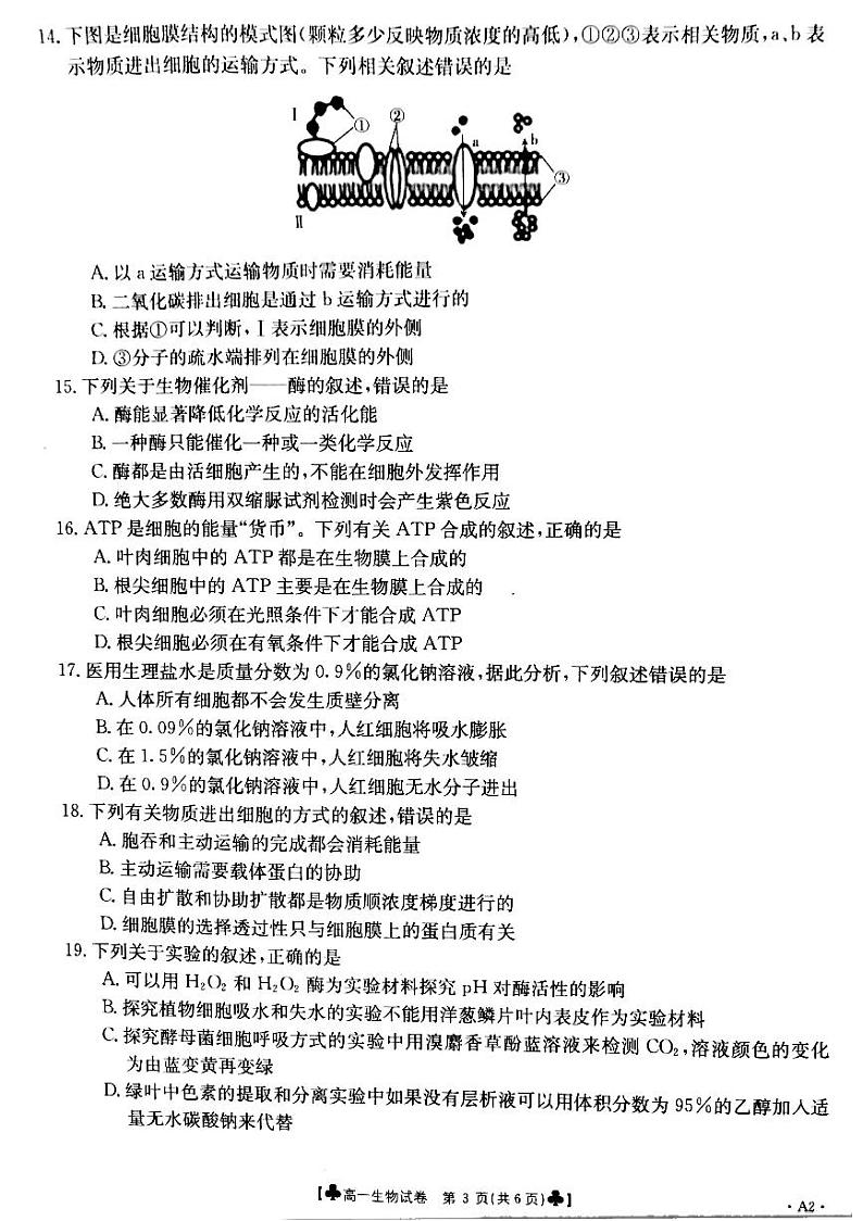 甘肃省靖远县2020-2021学年高一下学期期末考试生物试题第3页