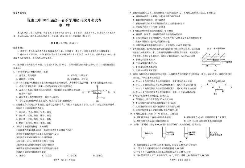 巍山二中2023届高一春季学期第三次月考试卷生物 -试卷第1页