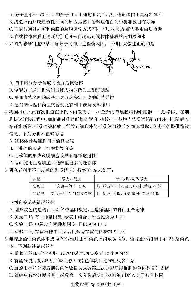 2020-2021学年2学期高二期末联考生物试卷及答案02
