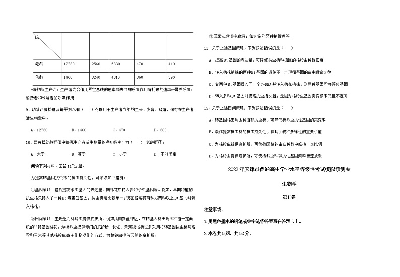 2022年天津市普通高中学业水平等级性考试模拟预测卷生物学含答案03