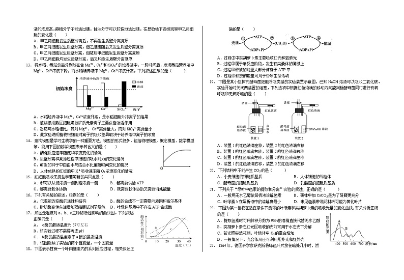 2021武威八中高一下学期期末考试生物试题含答案02