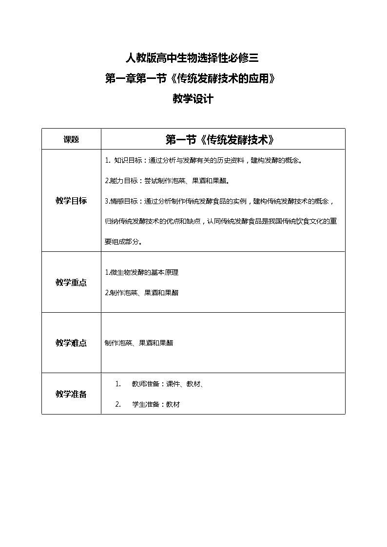 第一章第一节《传统发酵技术的应用》课件PPT+教案01
