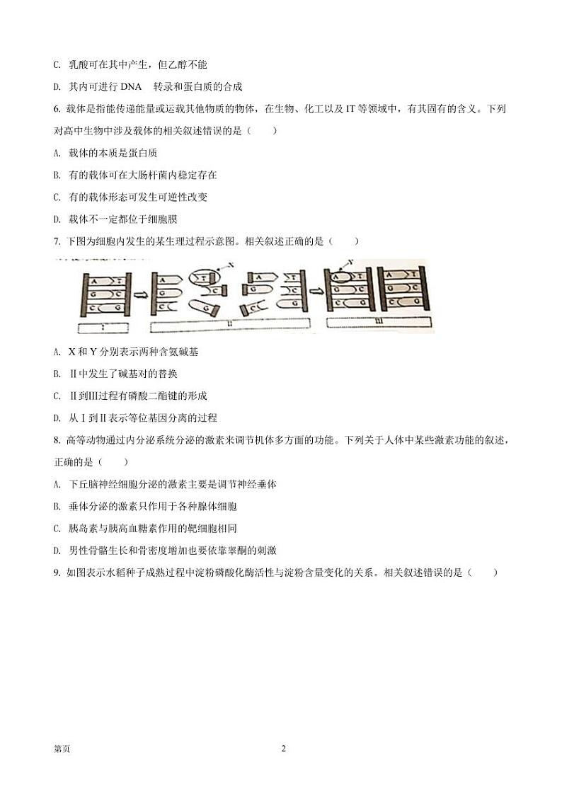 2022届浙江省精诚联盟高三下学期5月适应性联考 生物试题（PDF版）第2页