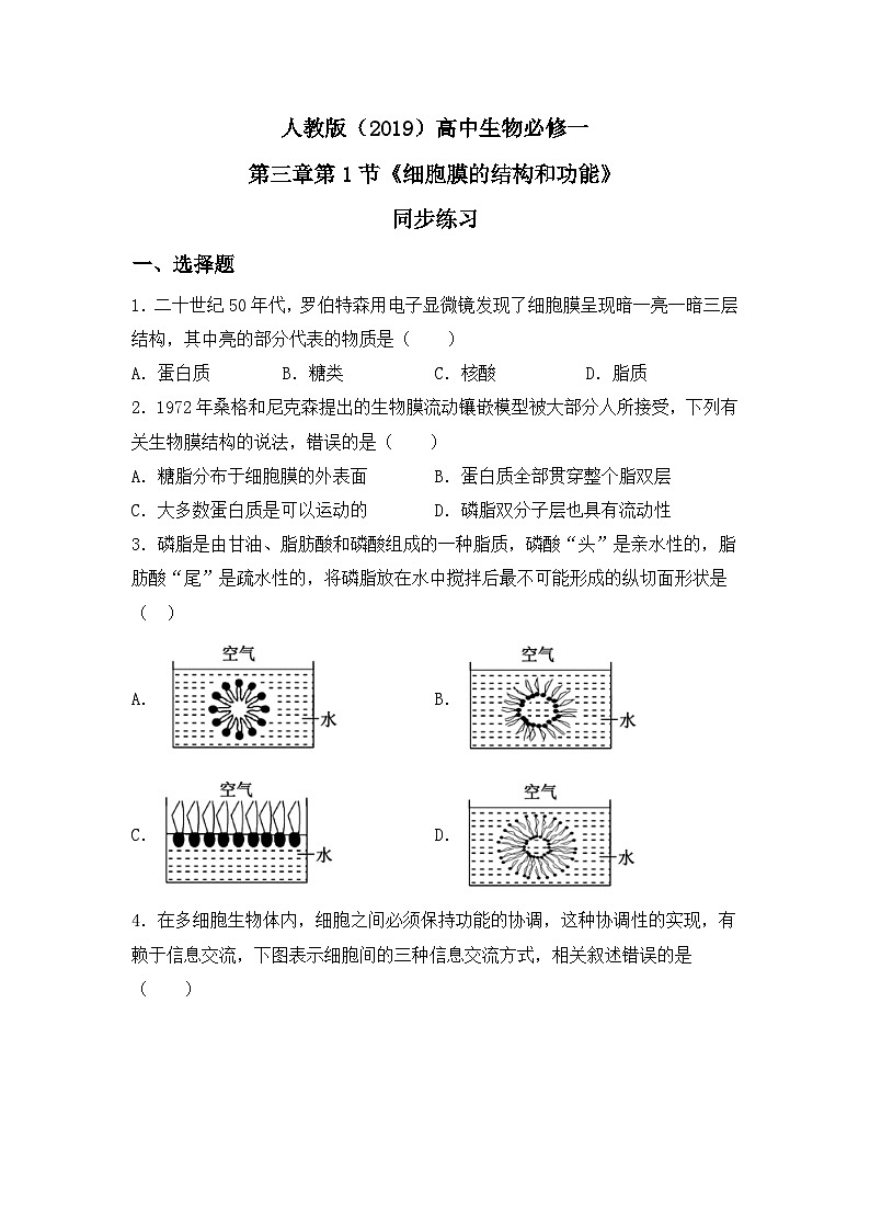 3.1《细胞膜的结构和功能》教案+课件+练习01