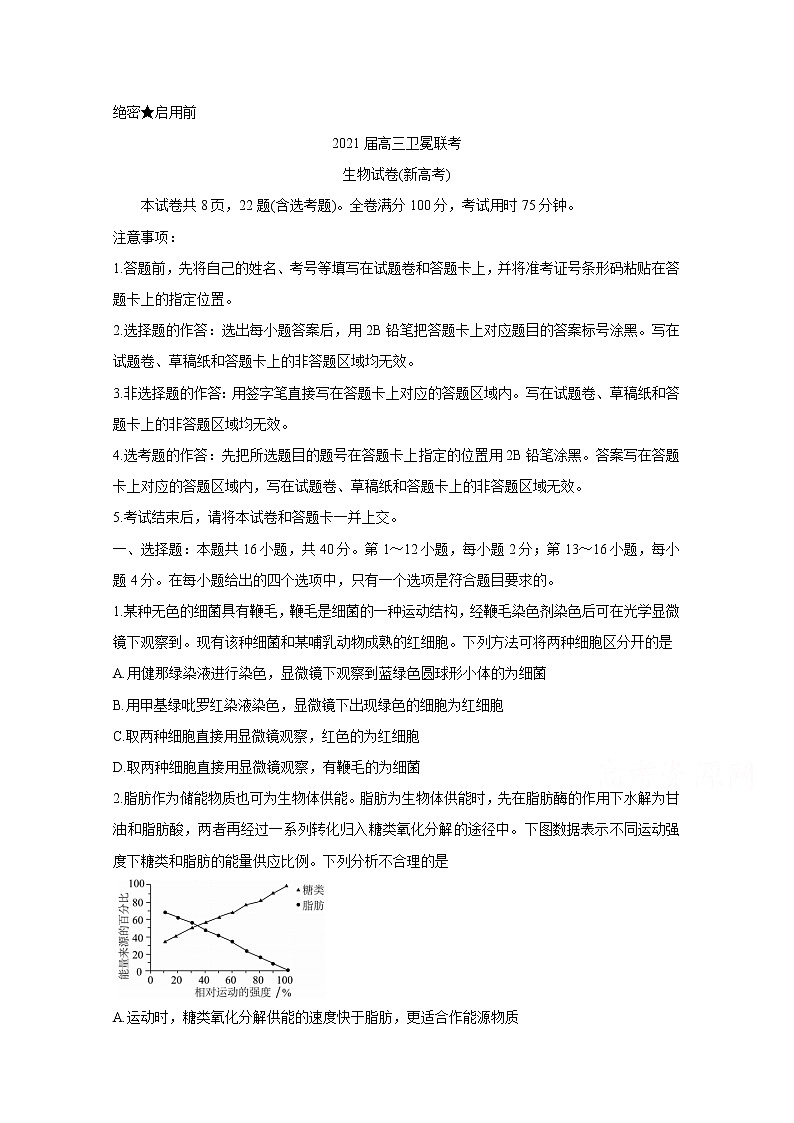 2021广东省（新高考）高三下学期5月卫冕联考生物含解析 试卷01