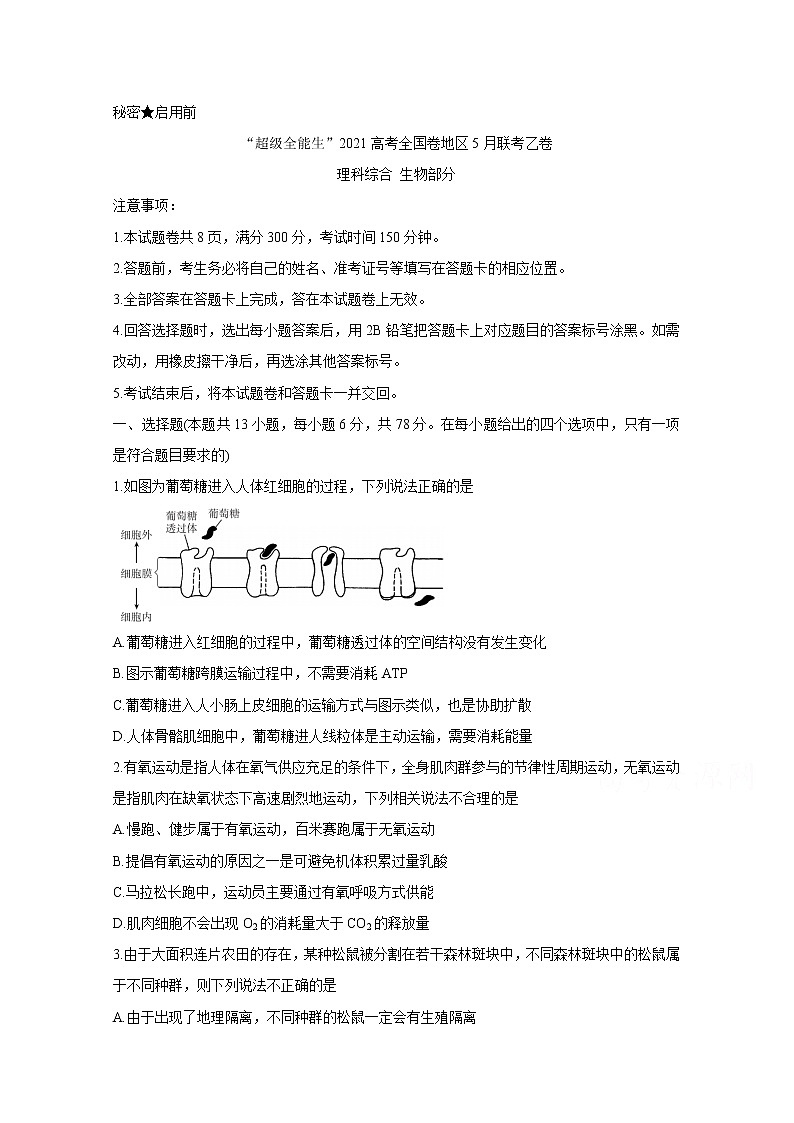 2021“超级全能生”高三全国卷地区5月联考试题（乙卷）生物含解析01