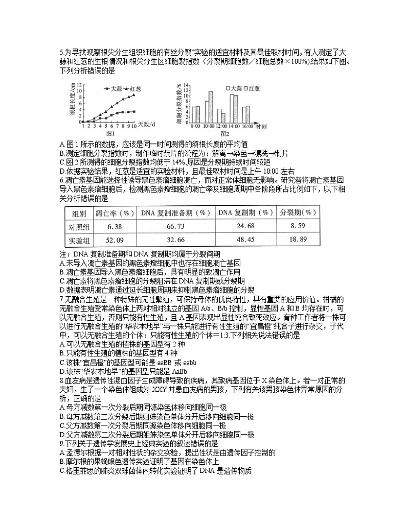2021武汉高三下学期五月供题训练生物试题含答案第2页