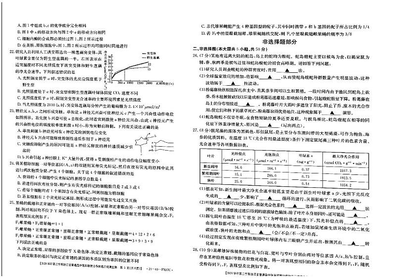 2021浙江省普通高中强基联盟协作体高三下学期5月统测生物试题图片版含答案03
