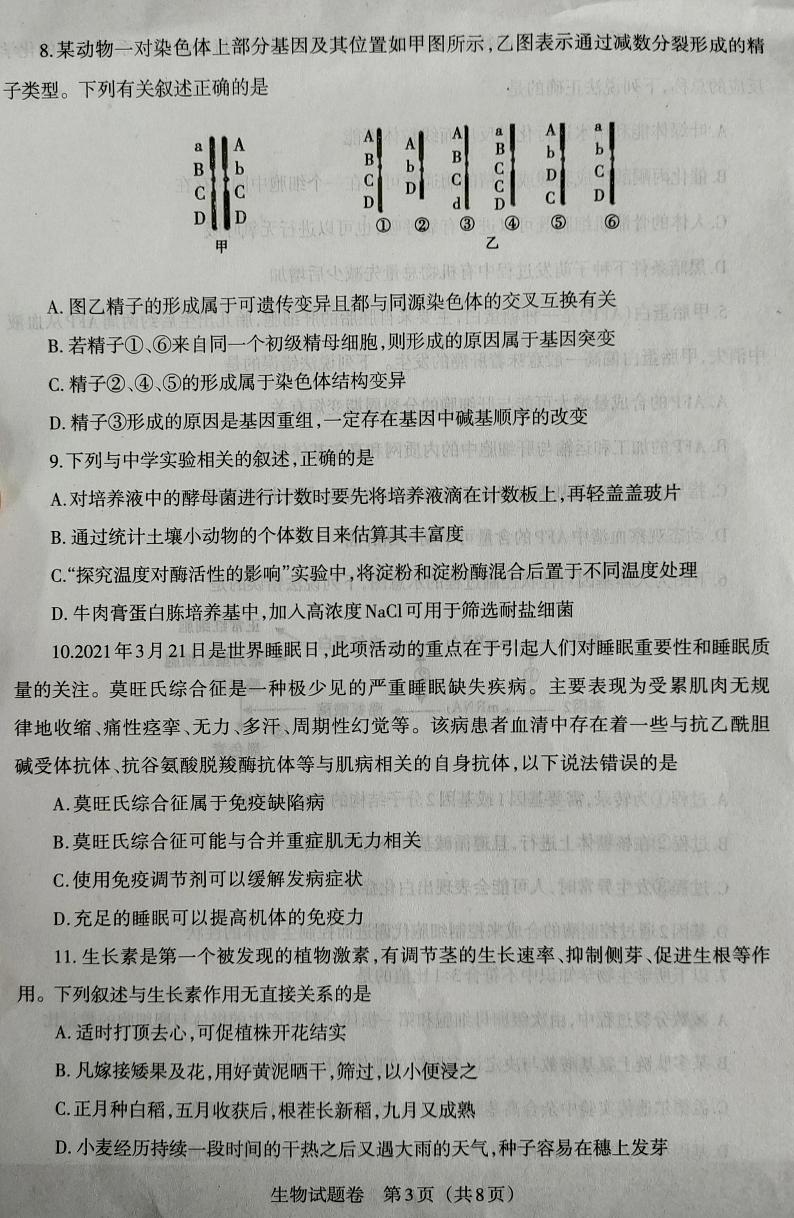 2021铁岭高三下学期普通高等学校招生全国统一考试模拟（二）生物试题扫描版含答案03