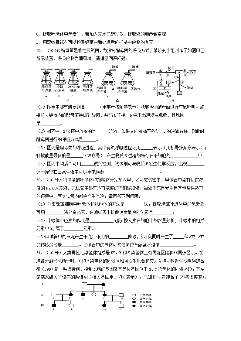 2021宝鸡渭滨区高三下学期高考适应性训练（一）理综-生物试题含答案02