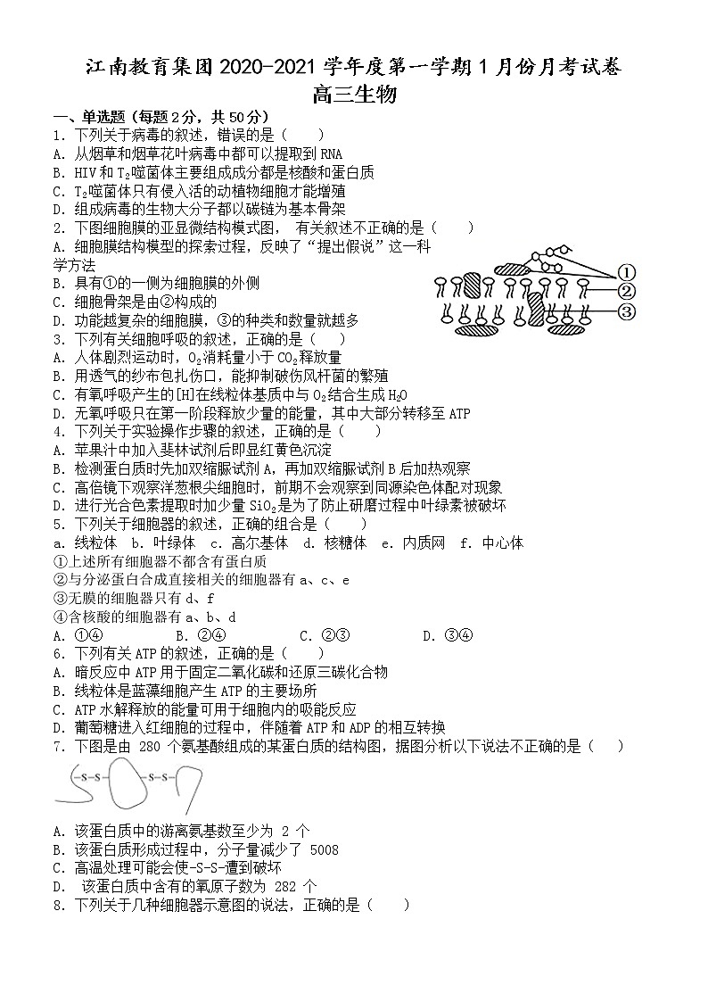 2021池州江南教育集团高三1月月考生物试题含答案第1页