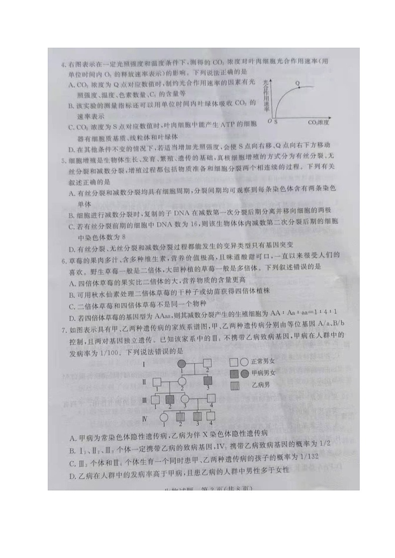 2021承德高三下学期第二次模拟考试生物试题扫描版含答案第2页