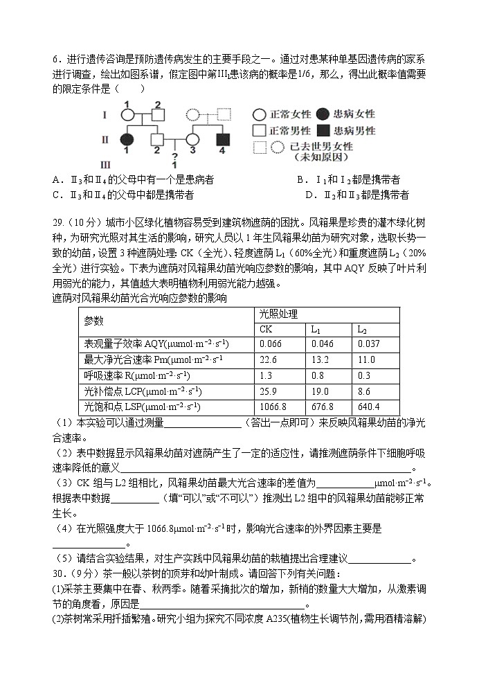 2021西安长安区高三下学期第一次模拟考试理综-生物试题含答案第2页