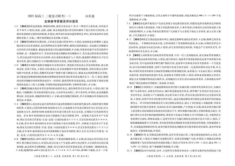 （山东卷生物答案第1页