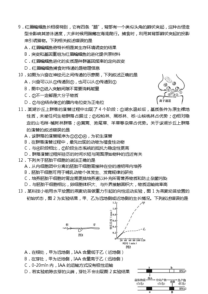2021龙岩高三下学期3月第一次教学质量检测生物试题含答案03