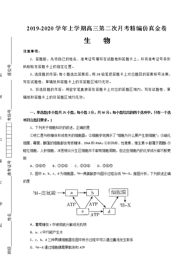 2020湖北名师联盟高三上学期第二次月考精编仿真金卷生物试题含解析01