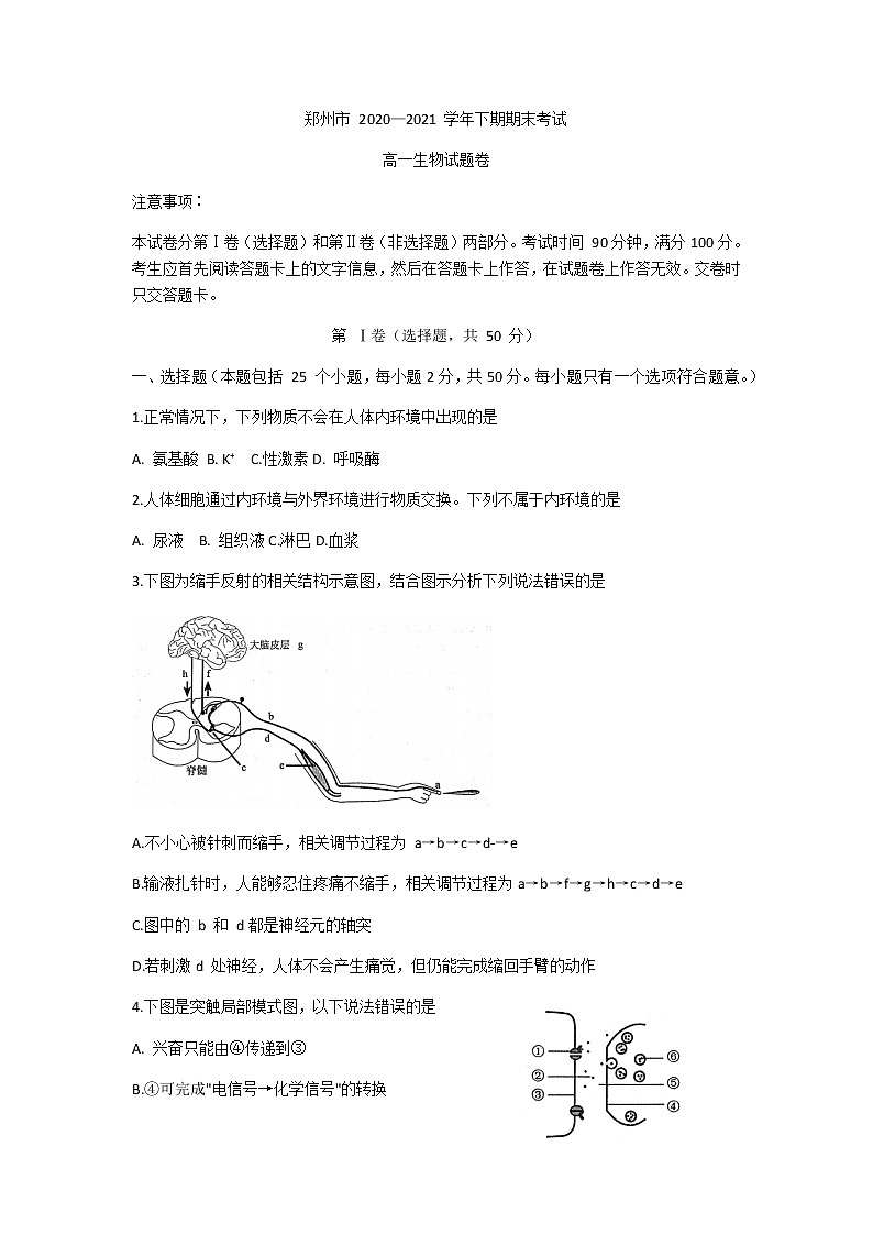 2021郑州高一下学期期末考试生物试题含答案01