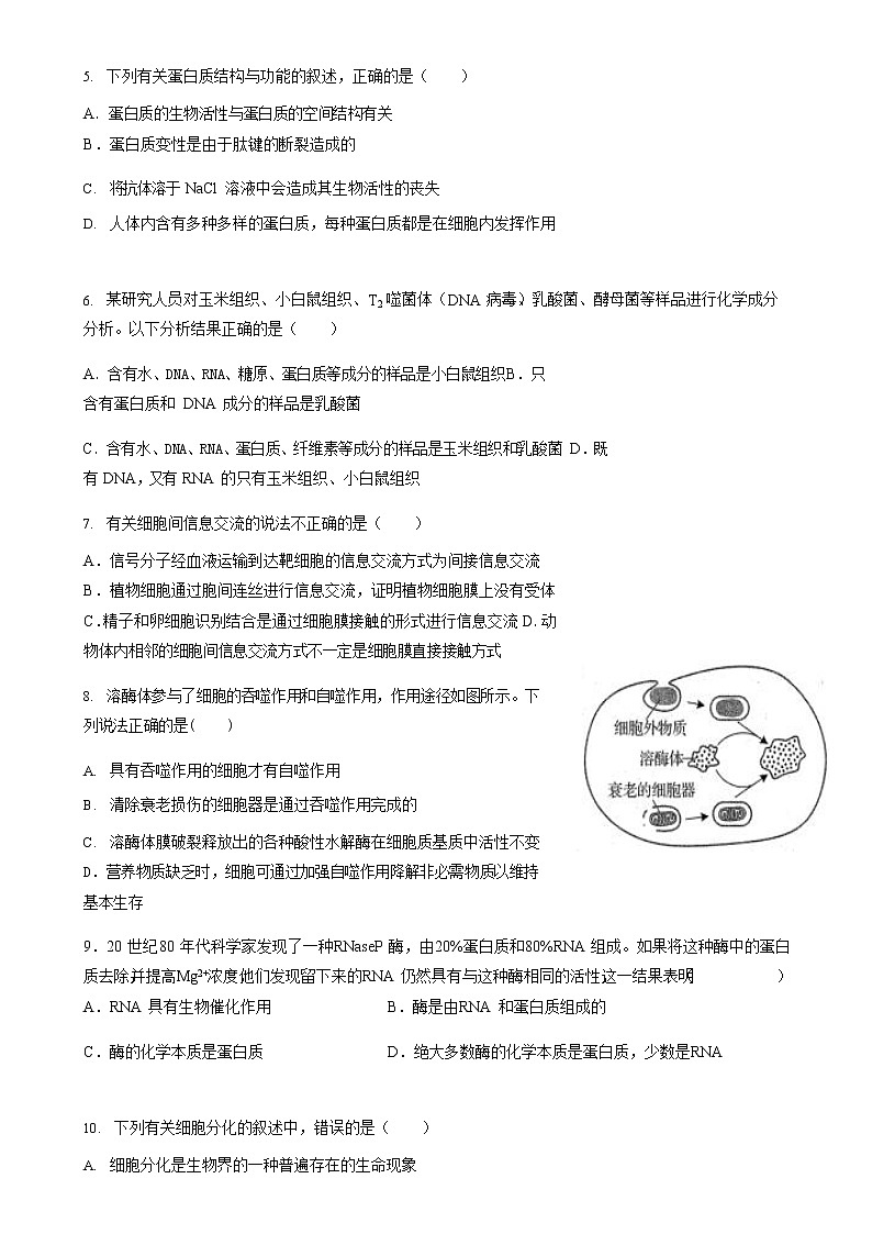 2021安徽省涡阳一中高一下学期第二次质量检测生物试题含答案03