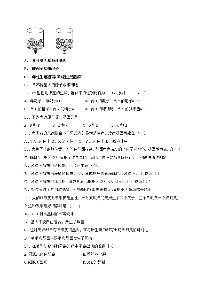 2021通辽科左后旗甘旗卡二中高一上学期期末生物试题含答案03