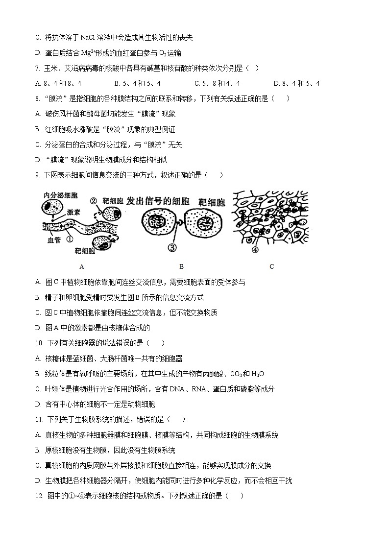 2021梅州高一上学期期末考试生物试题含答案02