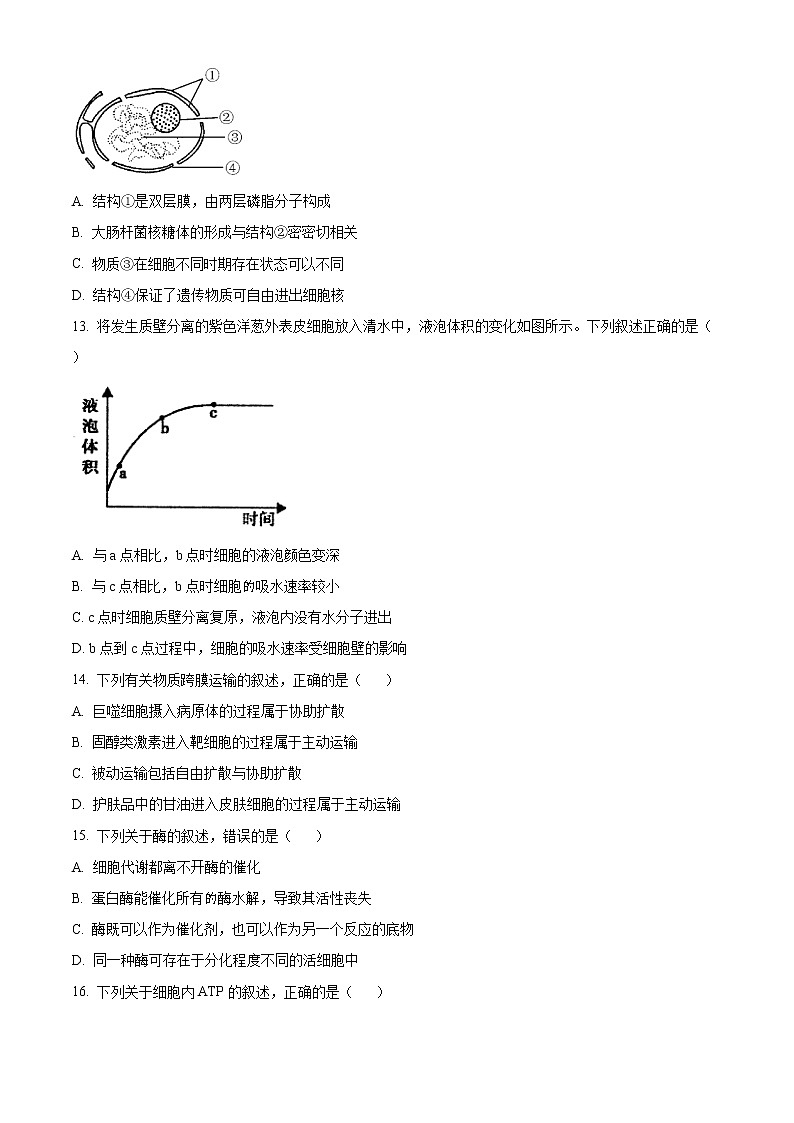 2021梅州高一上学期期末考试生物试题含答案03