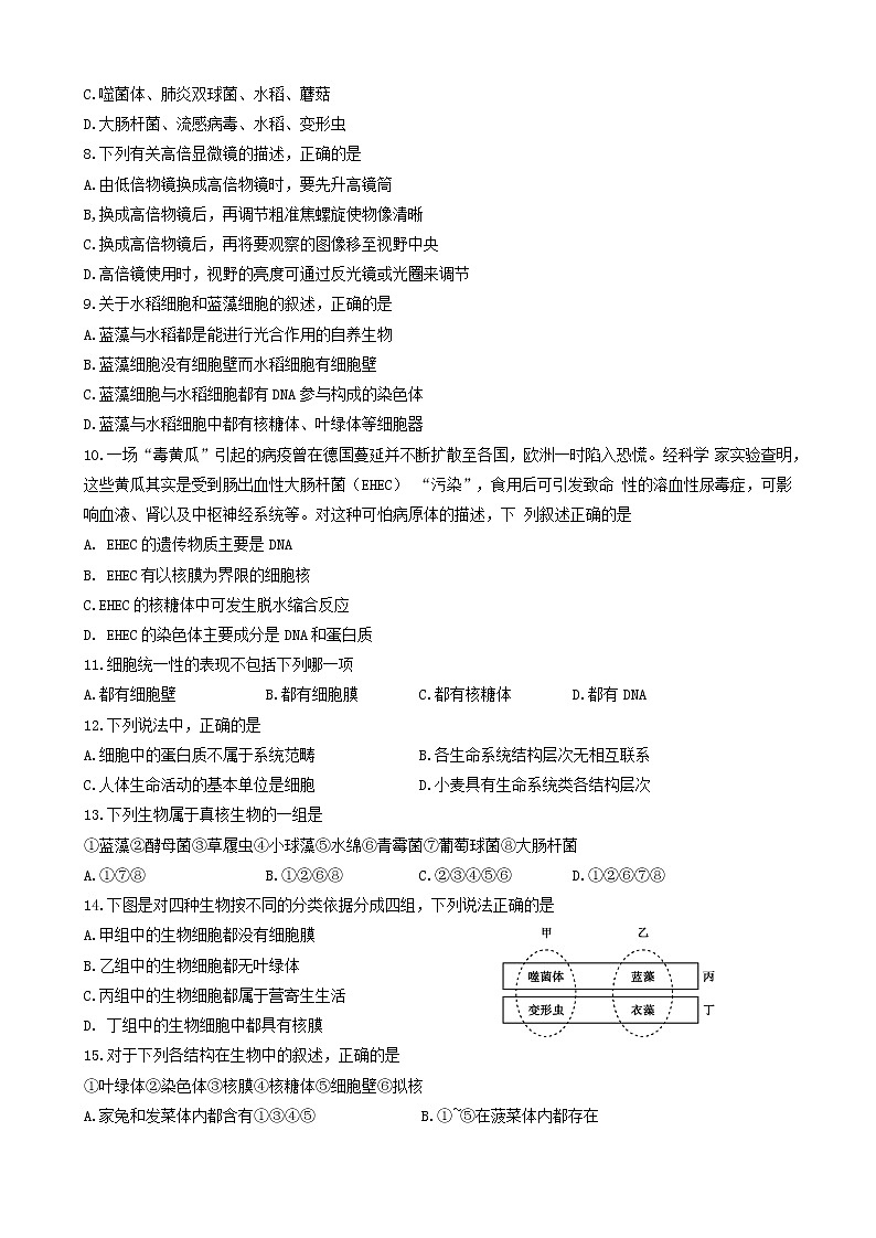 2021九江六校高一上学期期中联考生物试卷含答案02