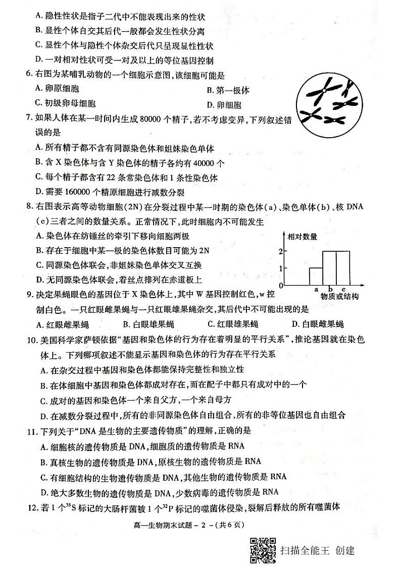 2020咸阳高一下学期期末考试生物试题扫描版含答案02
