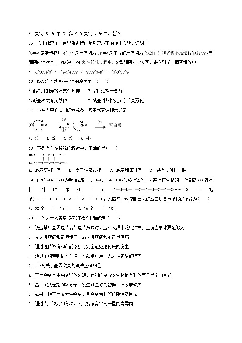2020锦州凌海三中高一6月月考生物试题含答案03
