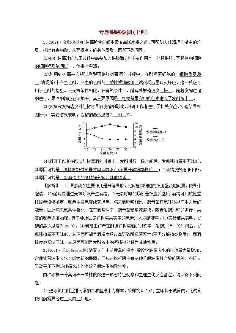 高考生物二轮复习专题跟踪检测14生物技术实践试题含答案第1页