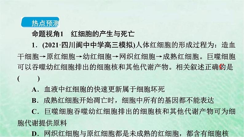 高考生物二轮复习热点专训4红细胞课件第3页