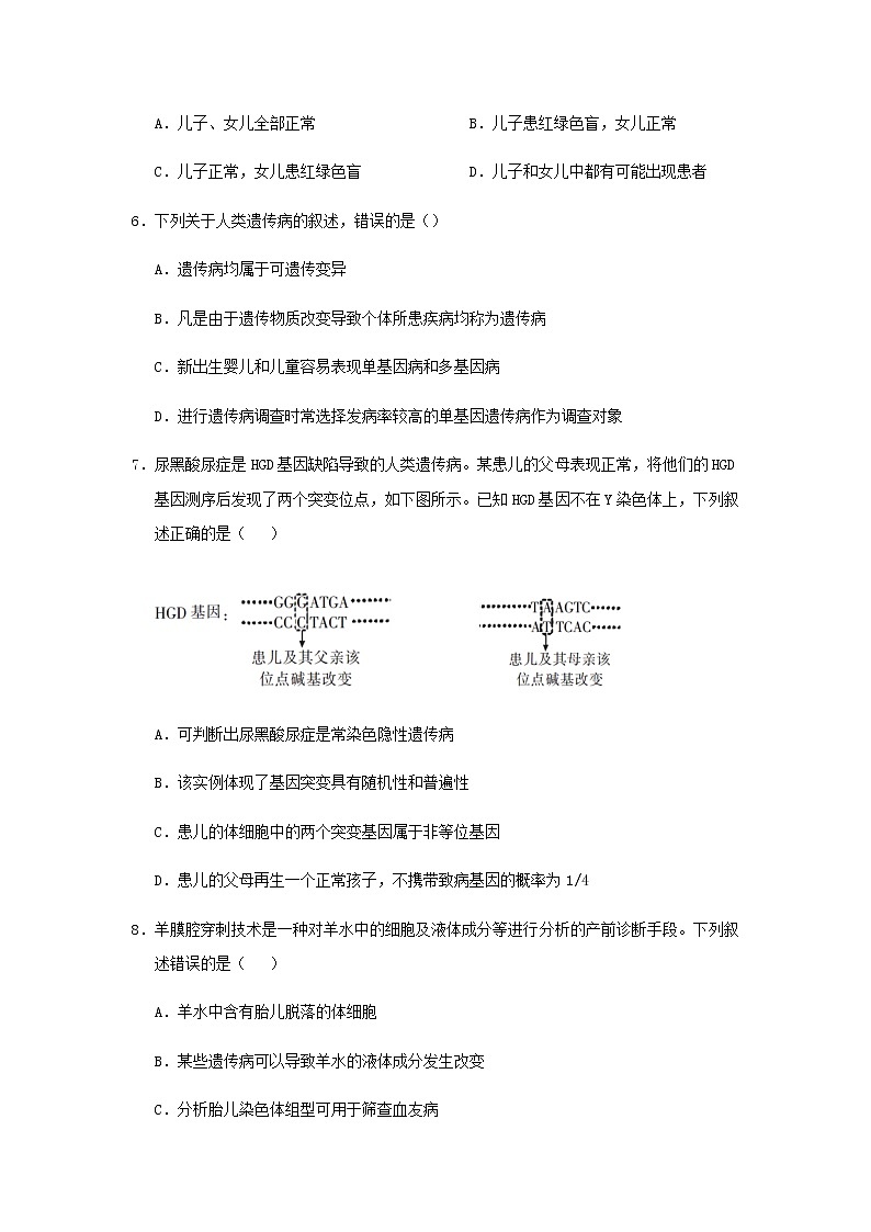 新教材高一生物下学期暑假训练7伴性遗传和人类遗传病含答案第3页