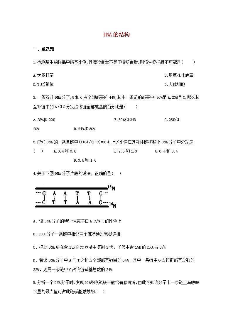 高中生物暑假作业07DNA的结构能力提升含解析第1页
