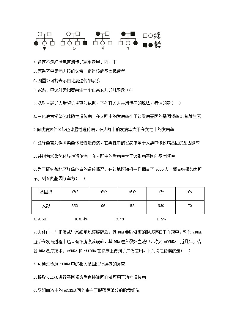 高中生物暑假作业14人类遗传病能力提升含解析02