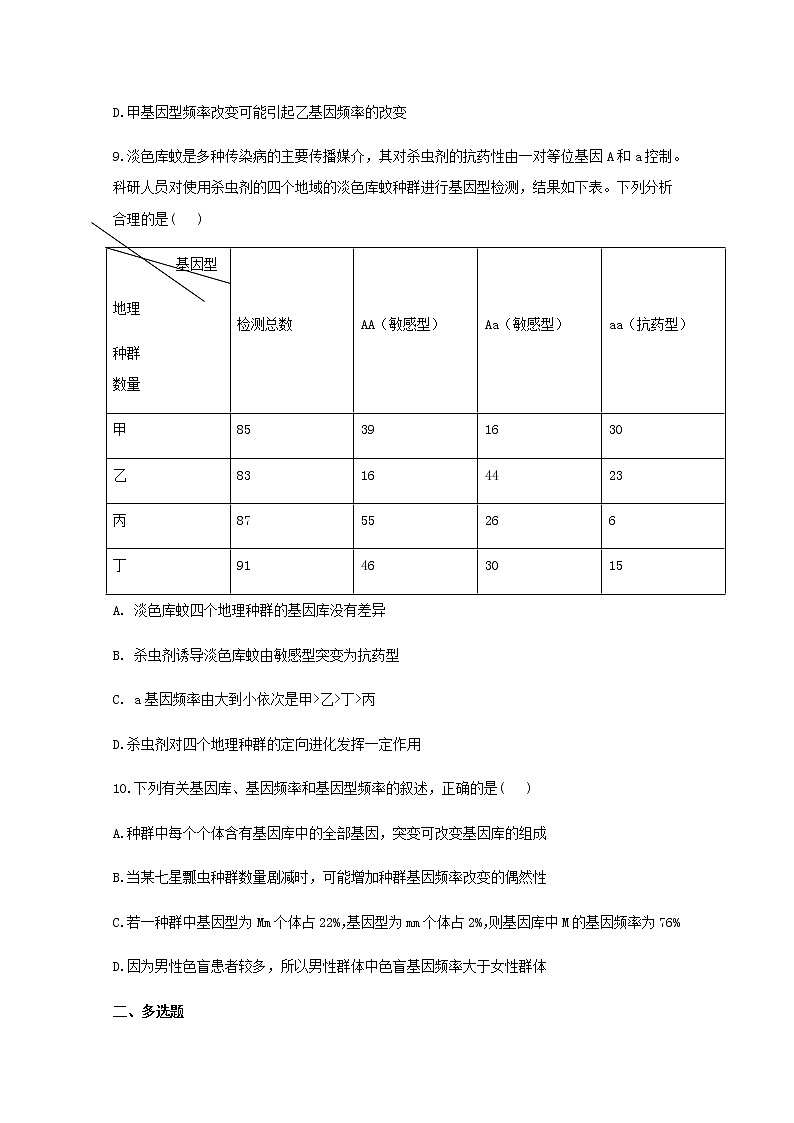 高中生物暑假作业17种群基因组成的变化与物种的形成能力提升含解析第3页