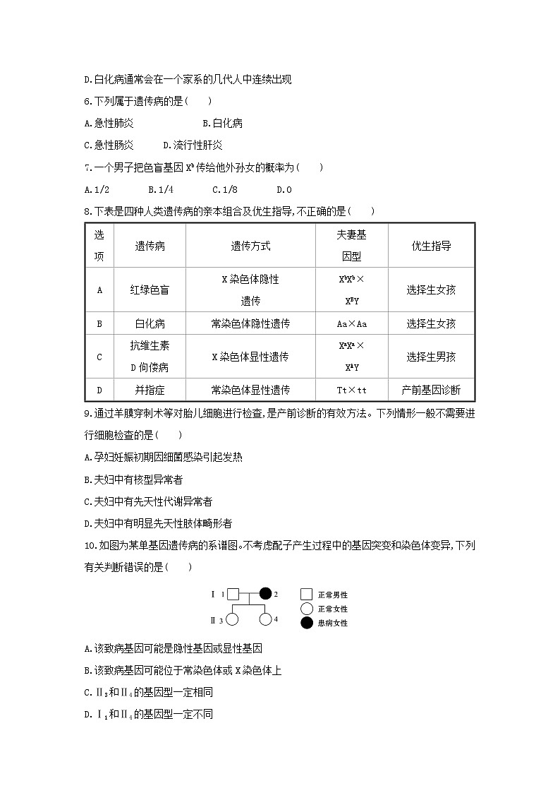 新教材高中生物暑假作业第15天人类遗传病含解析第2页