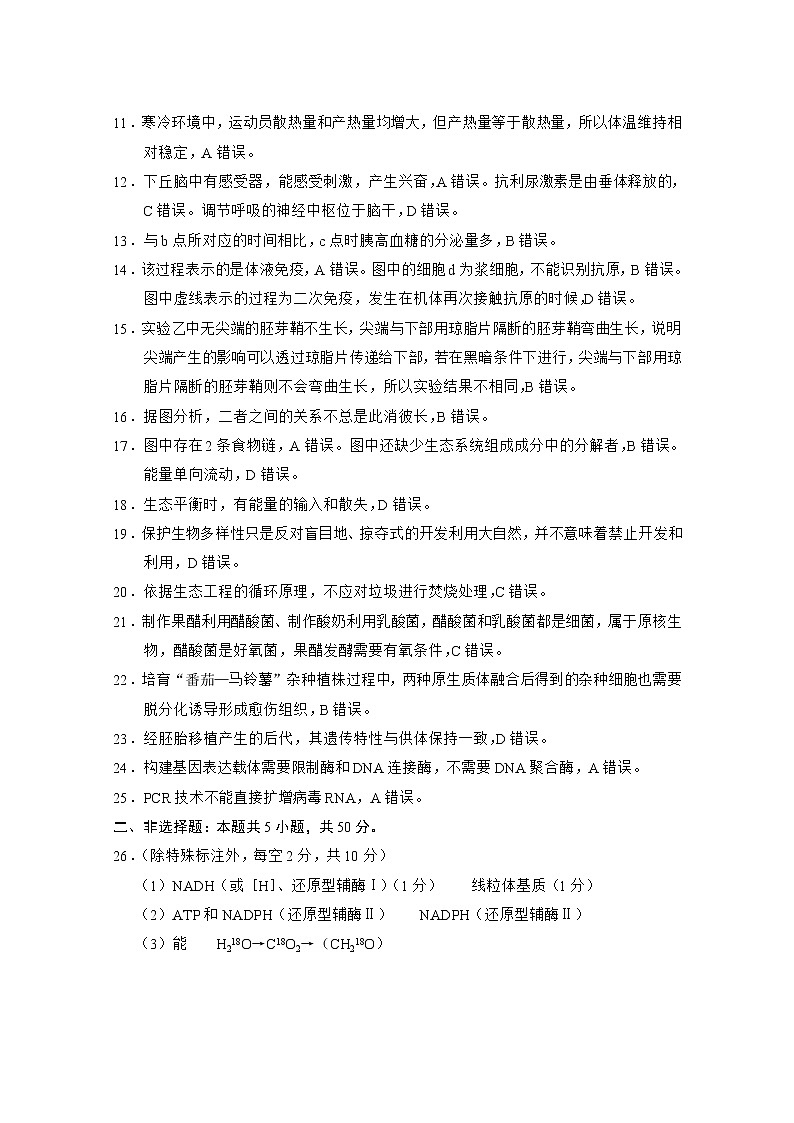 云南师大附中2023届高考适应性月考卷（一）生物-答案第2页
