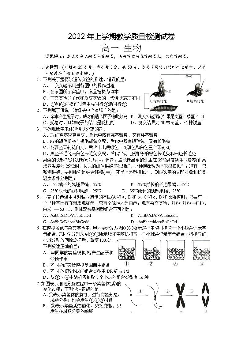 2022岳阳临湘高一下学期期末生物试卷含答案01
