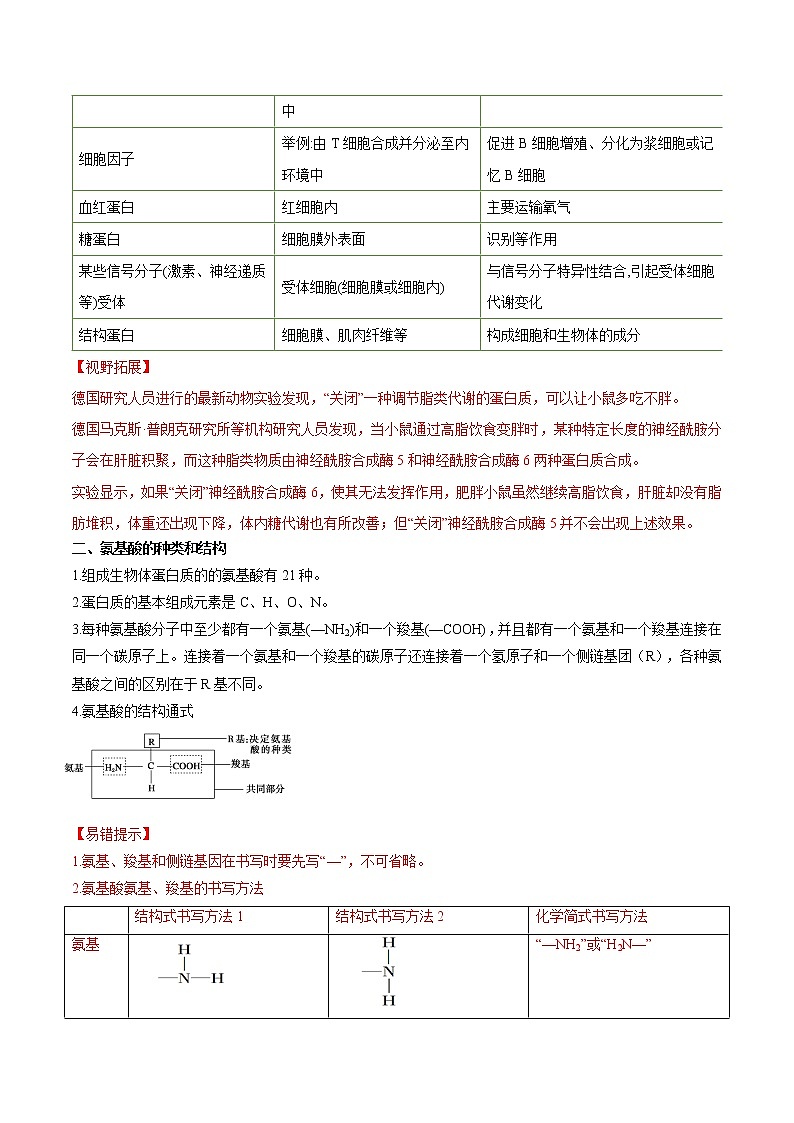 第04讲 蛋白质是生命活动的主要承担者-【暑假自学课】2022年高一生物暑假精品课（人教版2019必修1）（原卷版）第2页