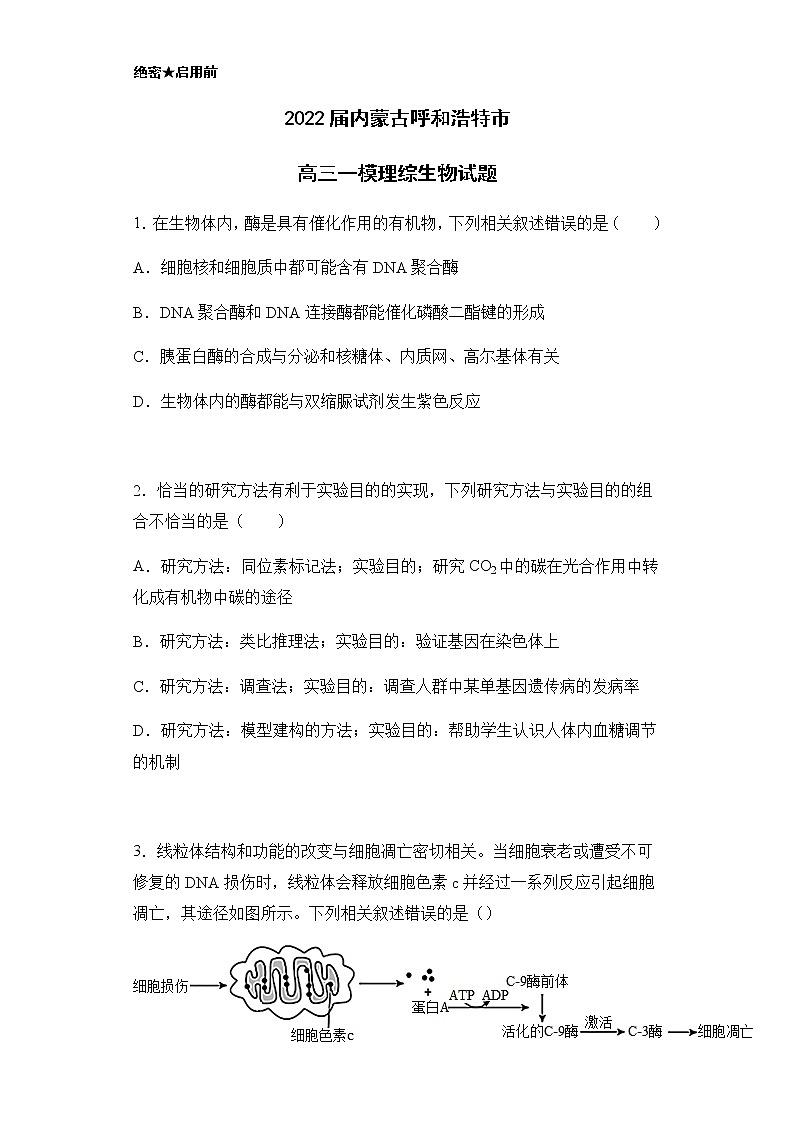 2022届内蒙古呼和浩特市高三一模理综生物试题含解析01