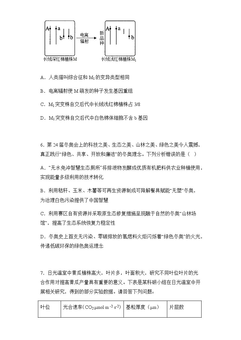 2022届山西省怀仁市一中高三下学期第四次模拟考试理综生物试题含解析03