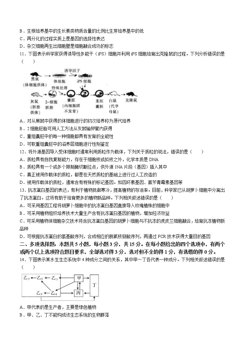 河北省邢台市2021-2022学年高二下学期期末生物试题（Word版含答案）03