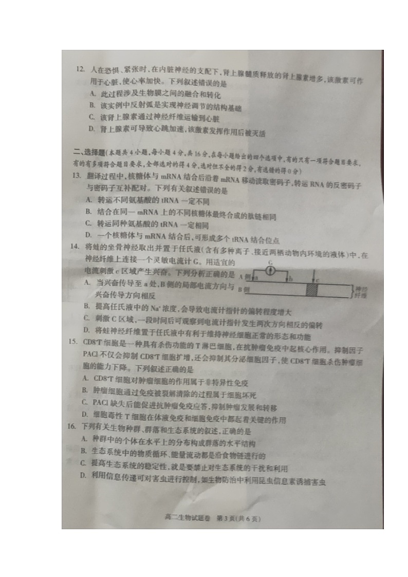 湖南省邵阳市新邵县2021-2022学年高二下学期期末质量检测生物试题（含答案）03