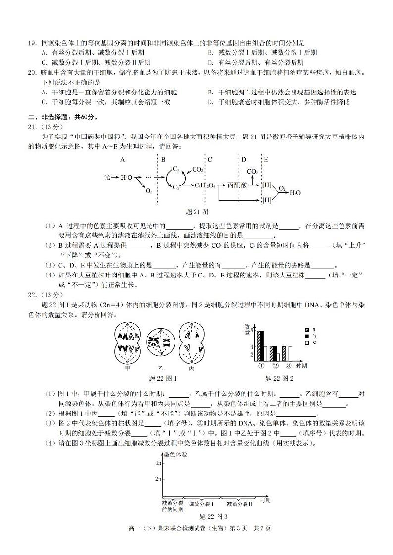 2022重庆市高一下学期期末测试生物PDF版含答案第3页